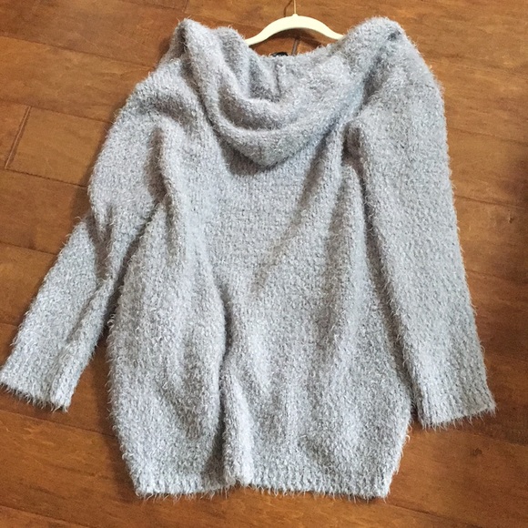 Medium Sweater Gray Teddy Bear Soft Hooded Lounge Open Cardigan - Picture 7 of 8